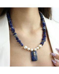 Colier "Tulip of the night" din lapis lazuli si perle