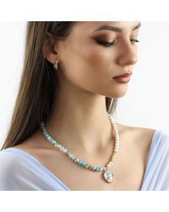 Colier "Oceanside" din jad si perle de Mallorca