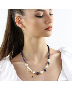Colier "Sunset Dragonfly" din perle de Mallorca si lapis lazuli