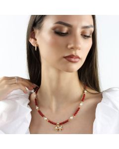 Colier "Starshell" din coral, cristale si perle de Mallorca