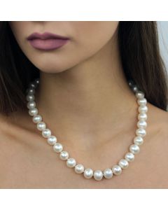 Colier exclusivist din perle naturale 11 - 13 mm AAAA si aur 14k