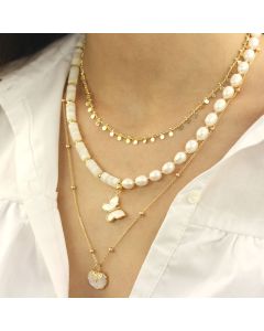 Colier multisir din sidef alb si perle naturale ovale