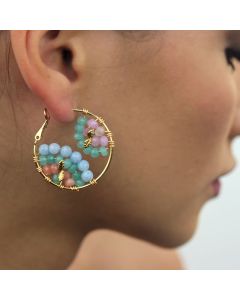 Cercei "Boho Chic" din jad, cuart si elemente placate cu aur 18k