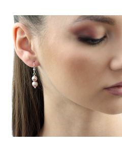 Cercei din argint si perle naturale lila 6 - 8 mm AAA