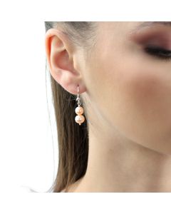 Cercei din argint si perle naturale piersica 6 - 8 mm AAA