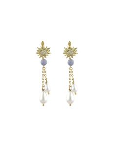 Cercei "Cielo Soleado" din acvamarin, perle de Mallorca si rhinestone