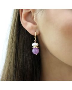 Cercei "Pastel Purple" din perle de Mallorca si cuart