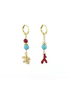 Cercei "Exotic Dream" din turcoaz, coral si perle de Mallorca