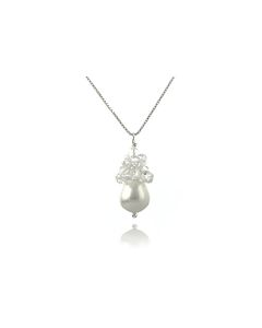 Colier perla Mallorca lacrima, Swarovski Clear si argint