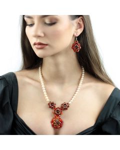 Set exclusivist din perle naturale si cristale Swarovski Fire Opal