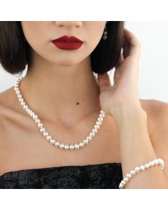 Set clasic perle naturale albe 6 - 8 mm AAA
