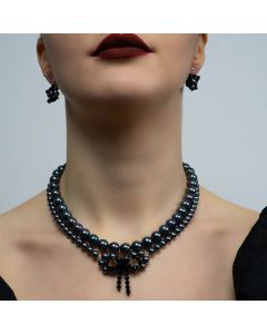 Set din perle de Mallorca negre si cristale Swarovski `Black Swan`