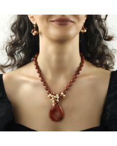 Set din Goldstone, agat lace, perle naturale si alama placata cu aur 18k