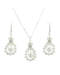 Set elegant din perle de Mallorca albe si argint