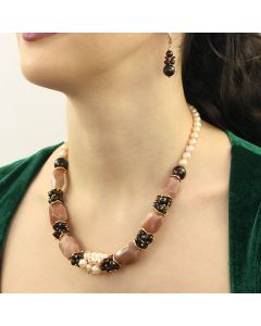 Set perle naturale, granat si piatra lunii