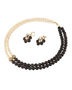 Set perle de Mallorca, cuart fumuriu si rhinestone auriu