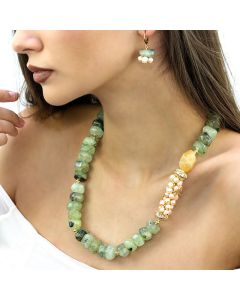 Set exclusivist din prehnit, citrin si perle naturale