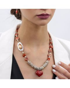 Set inima din jasp si perle naturale