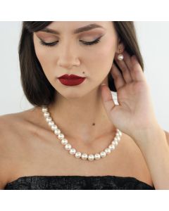 Set perle naturale albe 9 - 10 mm AAA+ si aur gold filled