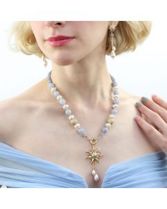 Set "Cielo Soleado" din acvamarin, perle de Mallorca si rhinestone