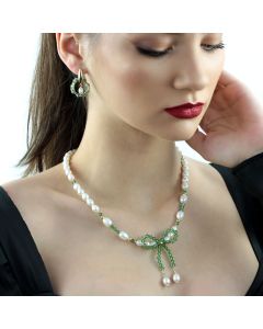 Set "Green Bow" din perle naturale si cristale Swarovski