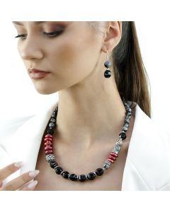 Set "Charcoal" din agat, obsidian si perle naturale