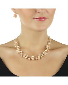 Set crosetat din perle naturale crem, cristale Swarovski si argint