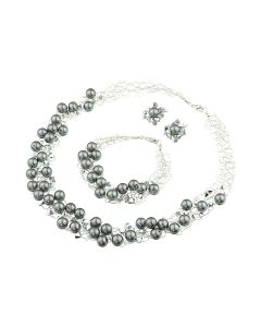 Set crosetat din perle de Mallorca gri, cristale Preciosa si argint