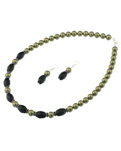 Set din perle de Mallorca oliv si onix fatetat