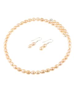 Set din perle naturale ovale piersica