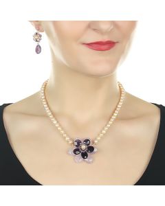 Set floare ametist si perle naturale piersica