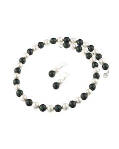 Set perle de Mallorca albe-negre si argint