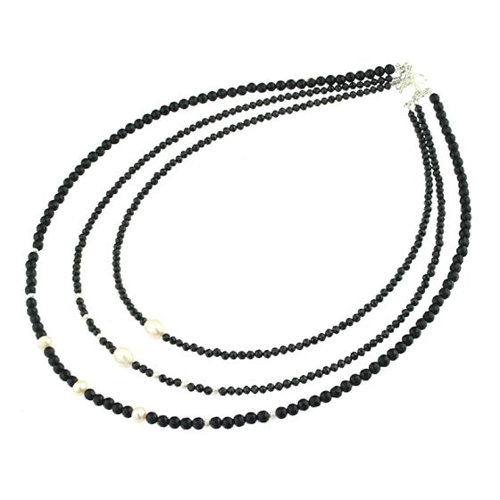 Colier multisir din onix negru, perle naturale si argint | Magazin