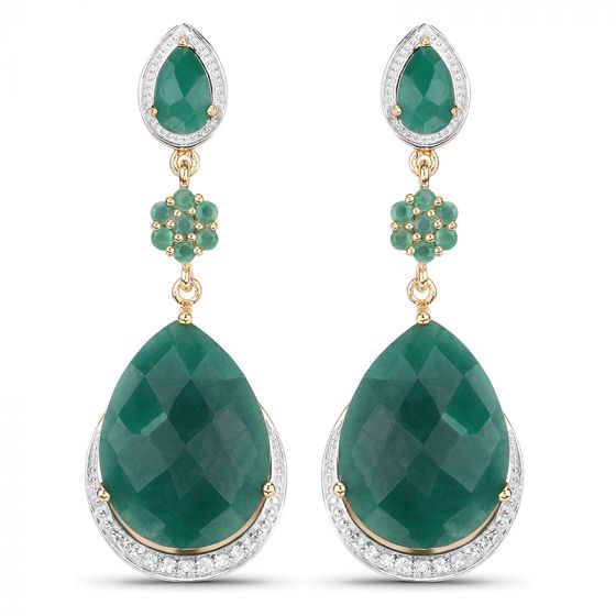 Permanent chop position Cercei din argint placat cu aur 14k, smarald bidimensional topaz alb rotund  | Magazin online de bijuterii