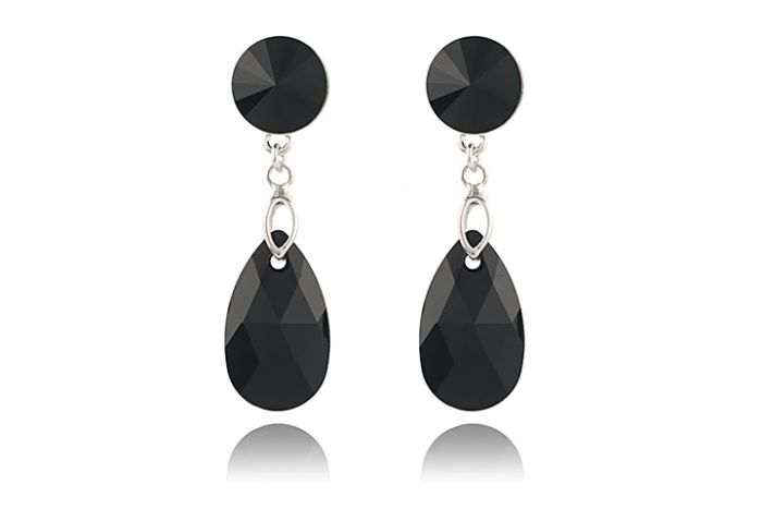 Cercei lungi Swarovski rivoli si teardrop Jet | Magazin online bijuterii