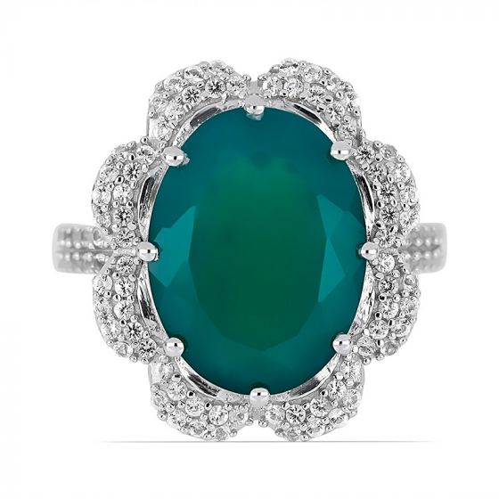 Seasoning Exercise sample Inel din argint 925 placat cu rodiu, onix verde fatetat oval si topaz alb |  Magazin online de bijuterii