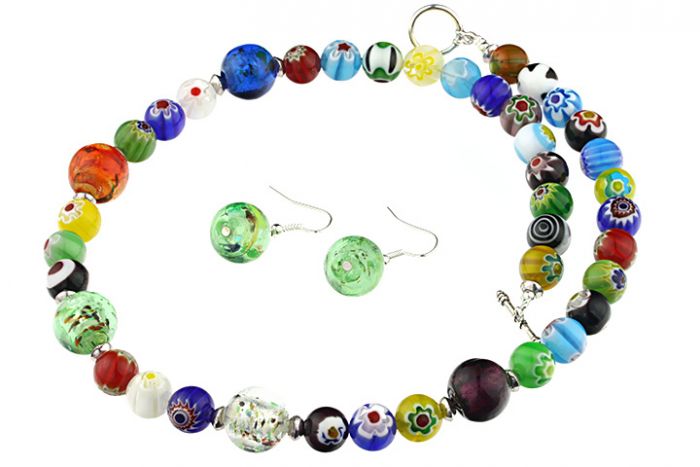 hot straw parent Set multicolor Millefiori si lampwork cu foita din argint interior |  Magazin online de bijuterii