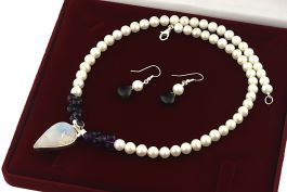George Stevenson Filthy accumulate Set unicat realizat din piatra lunii lacrima, ametist ciocanel, perle  naturale naturale albe rotunde si argint 925 | Magazin online de bijuterii