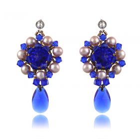 Cercei exclusivisti din perle naturale si cristale Swarovski Majestic Blue