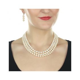 Set perle naturale albe 7 - 9 mm AA si argint