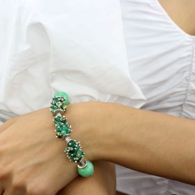 Bratara din jad multicolor si perle naturale buton
