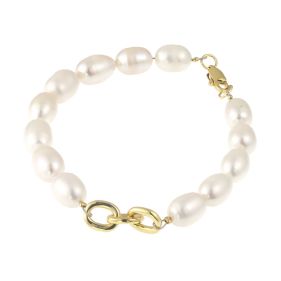 Bratara eleganta din perle naturale si elemente placate cu aur 18k
