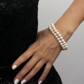 Bratara doua siraguri din perle naturale 6 - 8 mm AAA si argint