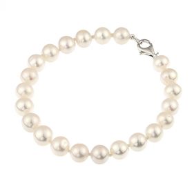 Bratara din perle naturale albe 7 - 9 mm AA si argint