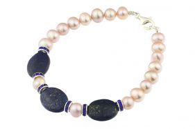 Bratara lapis lazuli si perle naturale lila