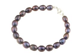 Bratara perle naturale negre ovale si argint