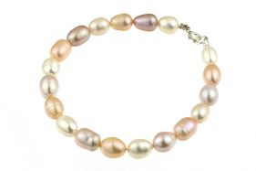 Bratara perle naturale ovale trei culori si argint