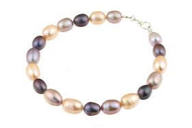 Bratara perle naturale ovale trei culori si argint