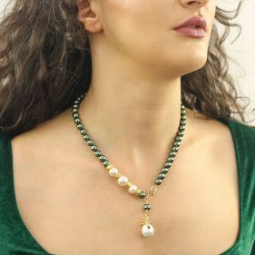 Colier sarpe din perle de Mallorca si elemente placate cu aur 18k
