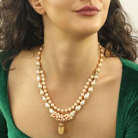 Colier exclusivist din perle naturale piersica si citrin